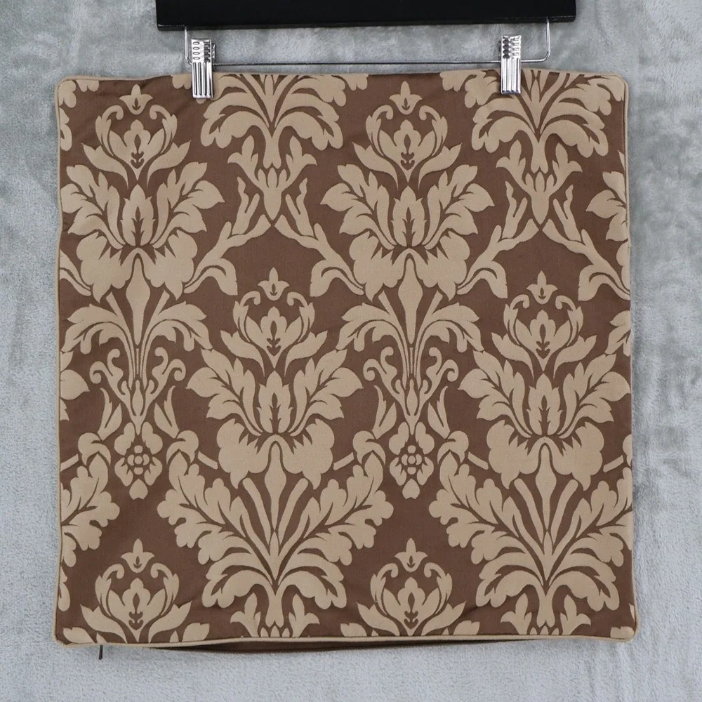Restoration‎ Hardware Damask Pillow Covers 2 Silk Cotton 18.5x18.5 Damask Brown
